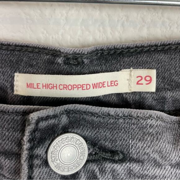 Levis Gray Washed Black Mile High Cropped Wide Leg Jeans 29 - Picture 4 of 8